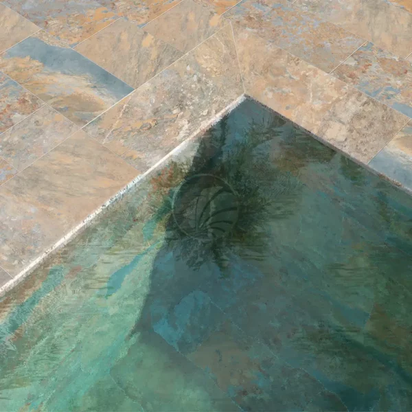 coronacion piscina porcelanico esquina con efecto piedra