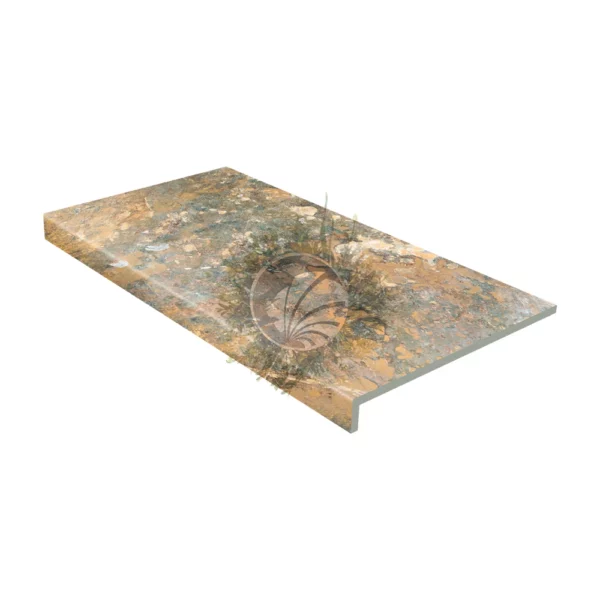 coronacion piscina porcelanico piedra naranja y gris