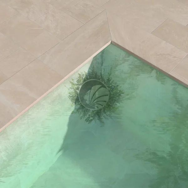 coronación piscina porcelánico esquina beige
